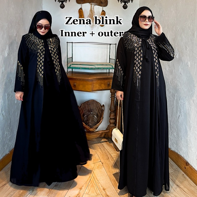 Abaya Hitam Gamis Wanita Terbaru Turkey Dubai Zena Blink Dress Umroh Arab Muslim Bordir Turki Silver