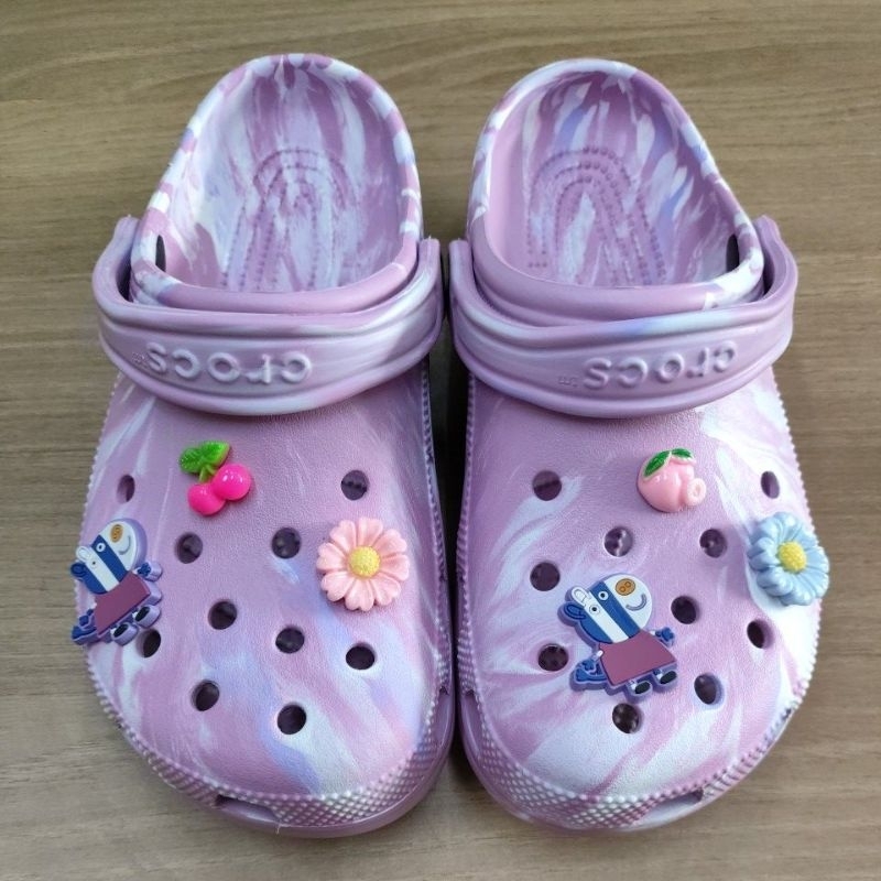 CROCS CLASSIC CLOG MARBLE PINK UNGU PASTEL MARBLED M6/W8 MARBEL SANDAL SENDAL PRIA WANITA ANAK PEREM
