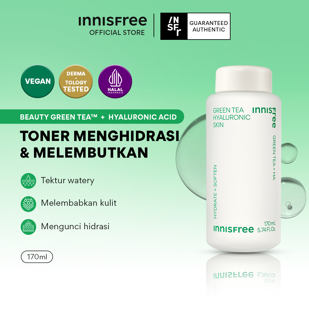 Innisfree Green Tea Hyaluronic Skin Toner 170ml / Hydrating Toner untuk Kulit Kering