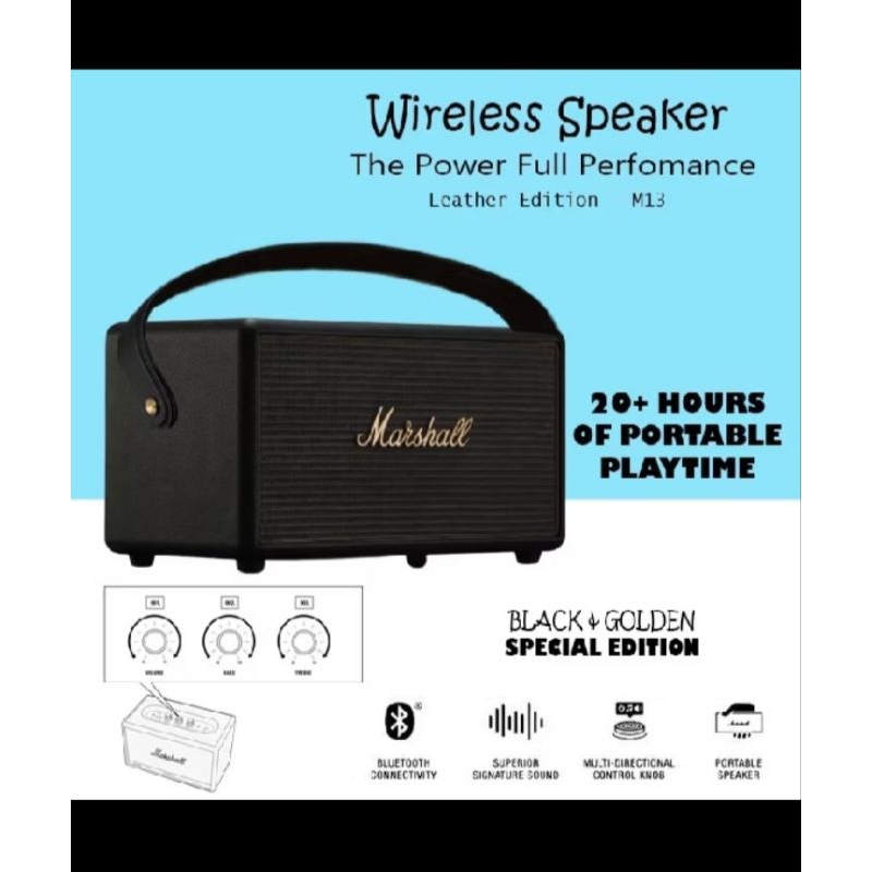 speaker bluetooth portable marshall kilburn leather edition power full