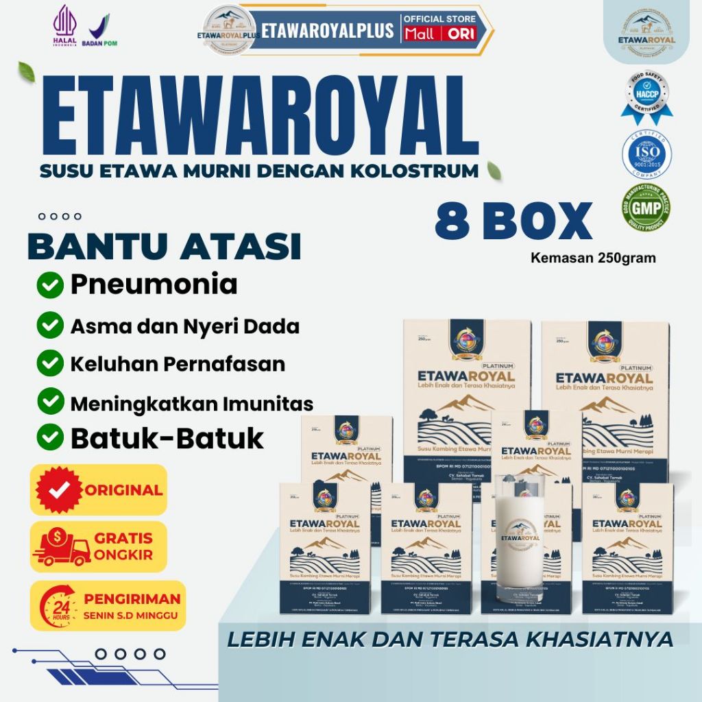 

ETAWAROYAL Susu Etawa Muri dengan Kolostrrum Bantu Atasi Sesak Nafas, Rematik & Imunitas Paket 8 Box Kemasan 250gram