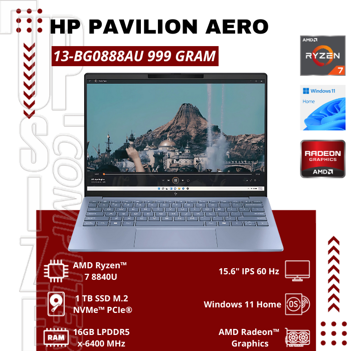HP Pavilion Aero 13 Ryzen 7 8840U 1TB SSD 16GB WUXGA IPS | bg0888AU - Blue