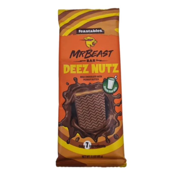 

Mr Beast Feastables Deez Nutz Milk & Peanut Butter Chocolate Bar Coklat