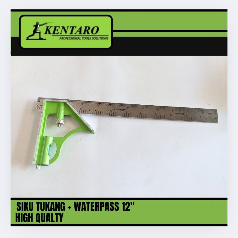 Siku Tukang + Waterpas Pengaris Siku Pengukur Dimensi 12" KENTARO