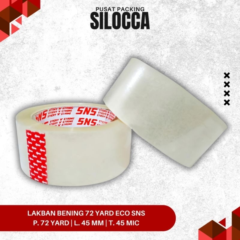 

LAKBAN BENING 72 YARD ECO X 45 MM SNS KUALITAS TERBAIK/SOLATIP/SELOTIP/ISOLASI/SOLASI/TAPE