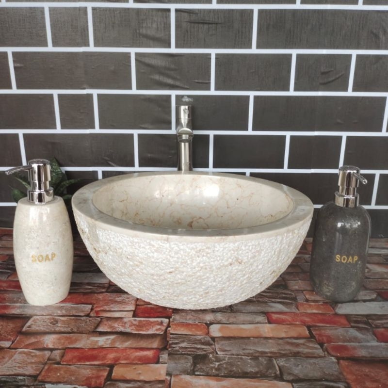 WASTAFEL BATU MARMER D35CM FREE PACKING KAYU/WASTAFEL CUCI TANGAN/WASTAFEL KAMAR MANDI