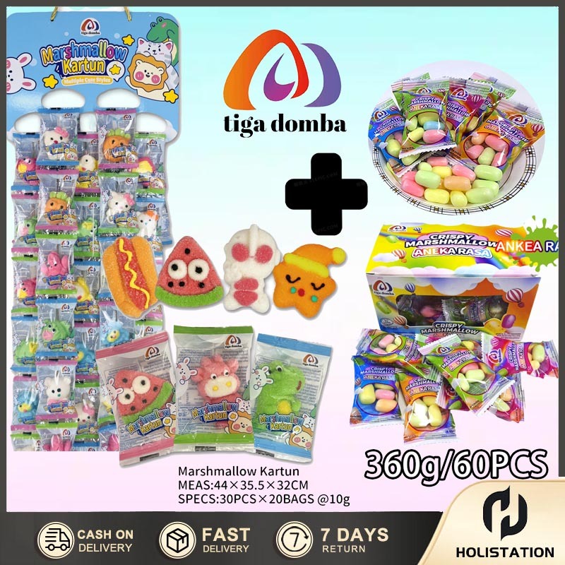 

2 box 60 Pcs-Crispy Marshmallow-Aneka Rasa Buah Mini Snack Makanan+1 box @30 Pcs-Marshmallow Kartun-Aneka Rasa Buah