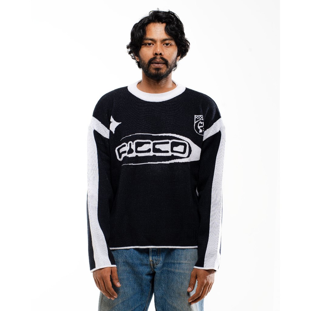 Figco - Jersey Knitted Boxy Knitwear Sweatshirt Shineborn Black