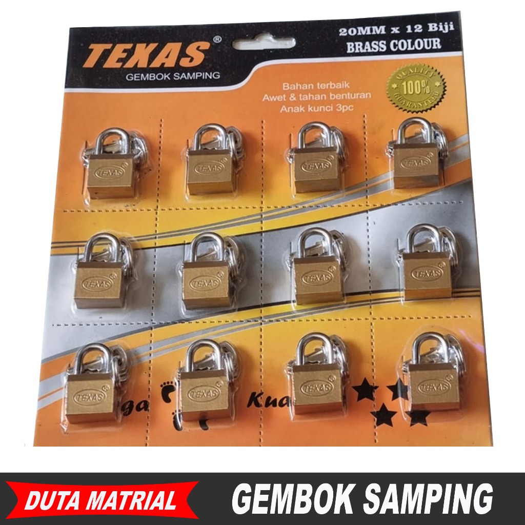 Gembok Kunci Samping Texas Blister 20 mm 15 MM / Gembok Kuning Mini Koper / Gembok Kecil 3 pcs anak 