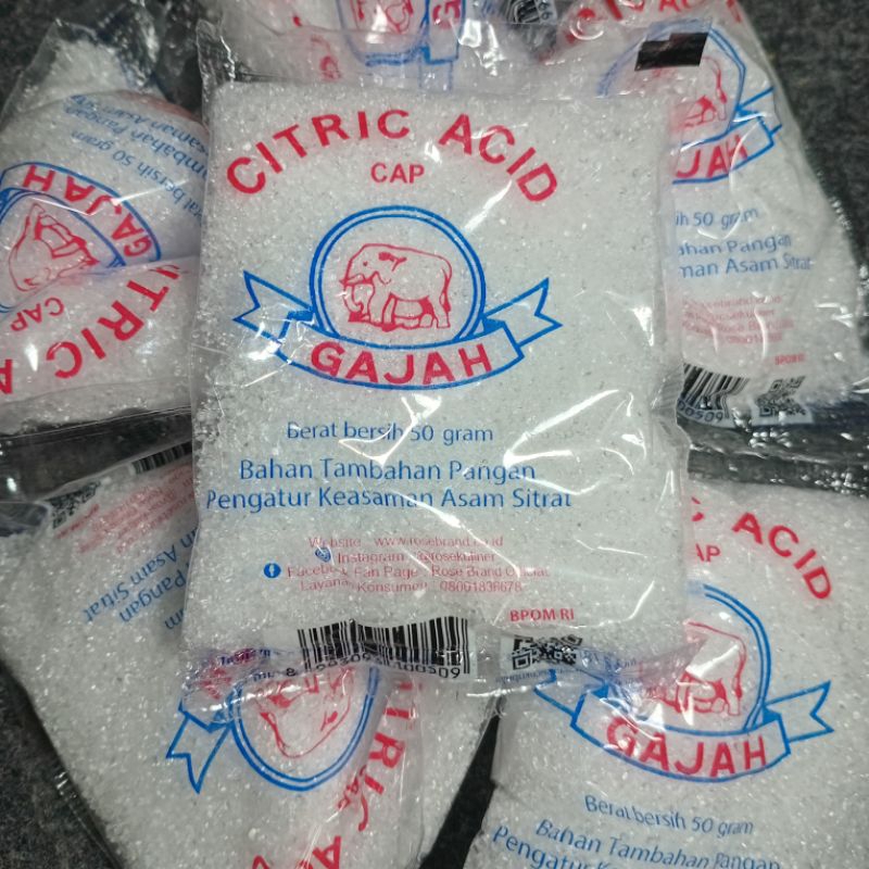 

[ecer] Citric Acid Cap Gajah Garam Asem Bahan Tambahan Pangan 50 gram Pengatur Keasaman Asam Sitrat