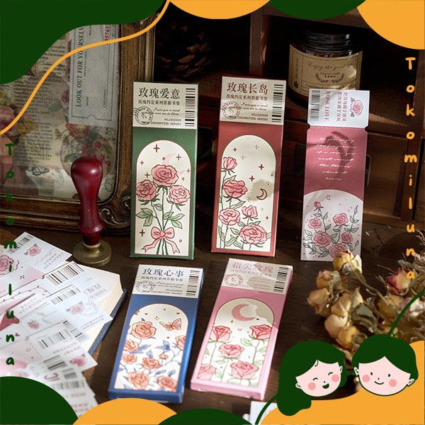 

1 set isi 12 lembar rose deco paper bookmark aesthetic retro vintage journaling diy kertas hias HB1851