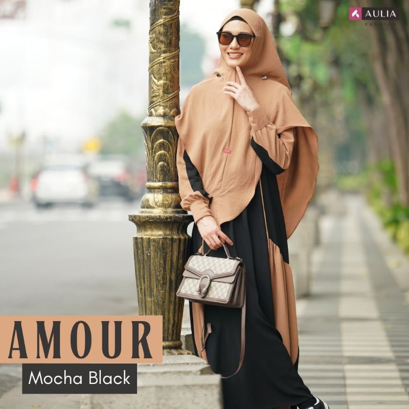 SPESIAL AWAL TAHUN DISKON 20%, SET GAMIS AMOUR BLACK MOCCA BY AULIA FASHION BARANG ORIGINAL MASIH BA