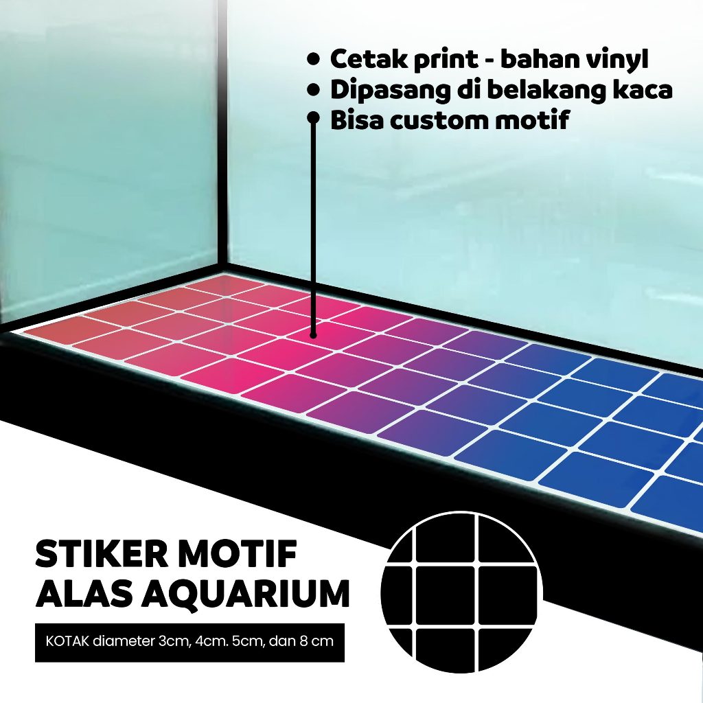 Stiker Alas Akuarium Motif Kotak lebar 40cm Pasang di Belakang Kaca