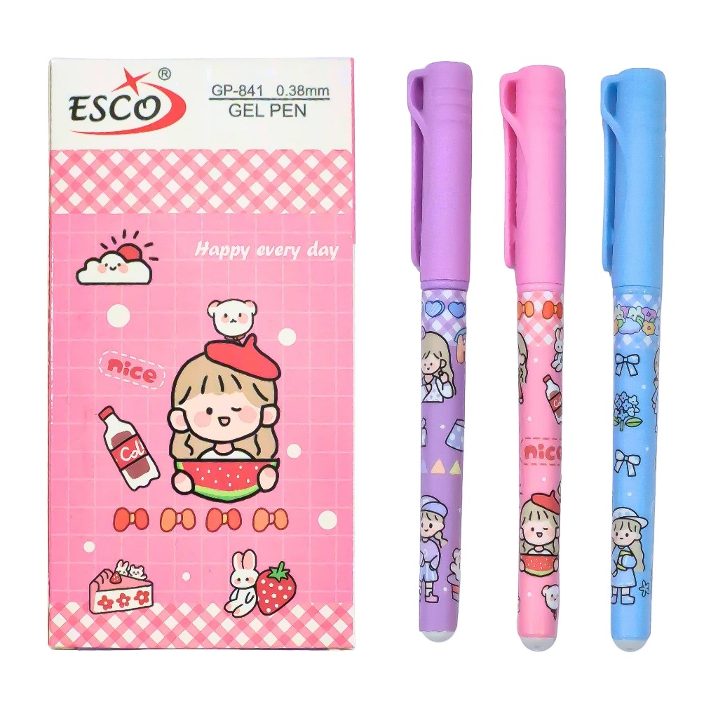

1 LSN / 12 PCS Gel Pen Pulpen ESCO GP-841 Lucky Girl