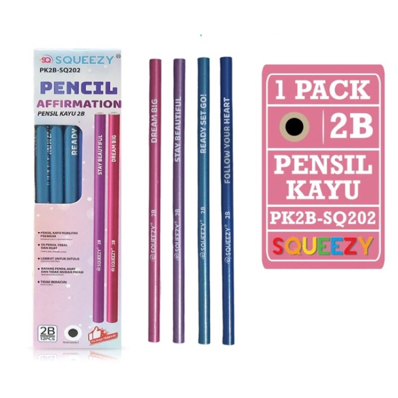 

Fortune - Pensil 2B [1 Pack - 12 Pcs Pensil] / Pensil Squeezy Affirmation / Pensil Kayu PK2B-SQ202