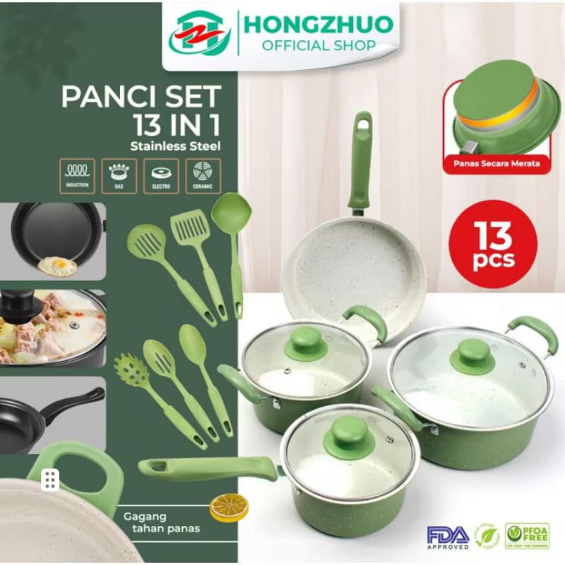 Hongzhuo Cookware Panci Set Wajan Penggorengan Spatula Set Isi 13Pcs