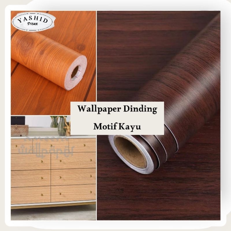 Wallpaper Dinding Motif Serat Kayu Polos pvc kertas