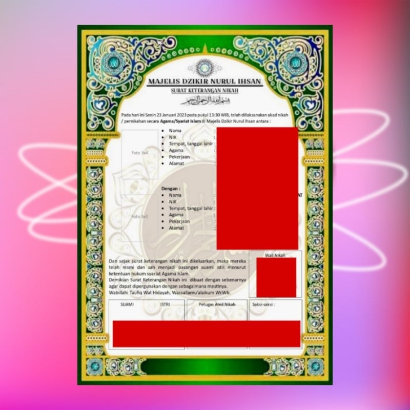 

Kertas Nikah Siri (untuk tinggal bersama)