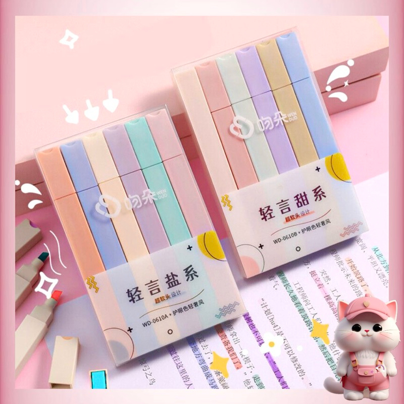 

N17 ( 1 Set 6 Pcs ) Highlighter pastel 6 colors/Stabilo warna 6 PCS Pastel untuk Sekolah Kantor