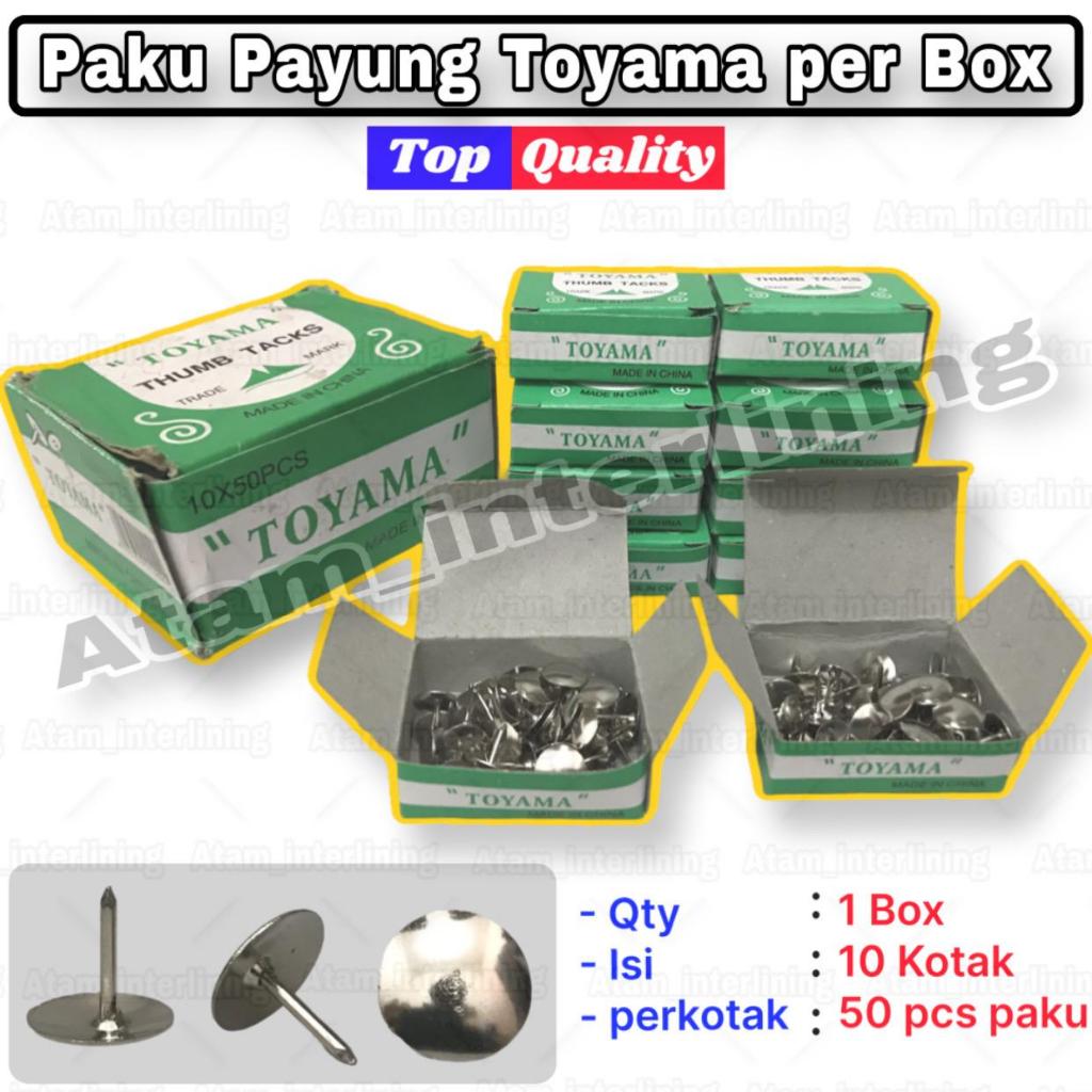 

1 Box isi 10 Kotak | Paku payung TOYAMA | paku pines | Paku Tekan | paku tindis | paku payung kecil | paku usuk | pakupayung | paku payung meja | paku payung stainless | paku payung hias | paku tekan | paku picik payung | paku payung 1cm | paku jamur