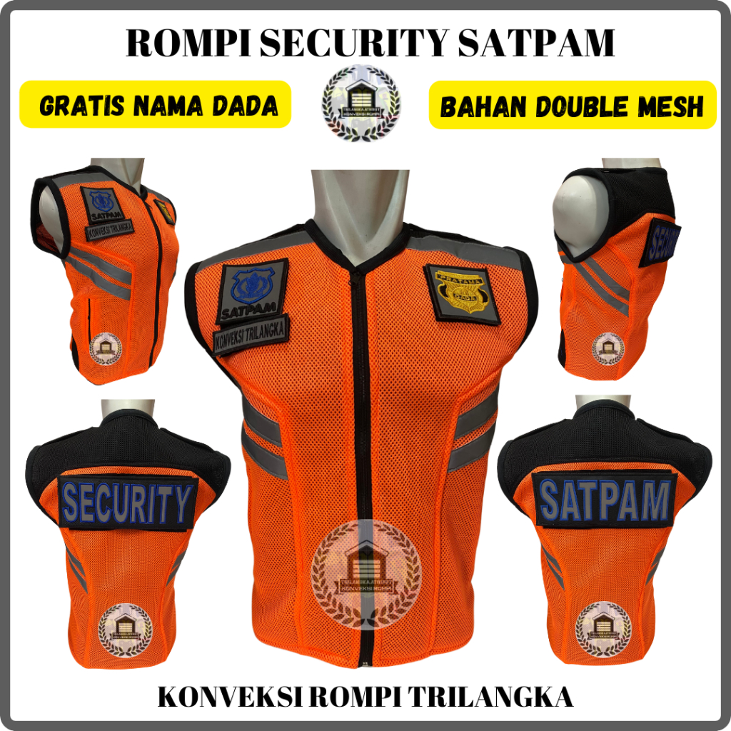 Gratis Bordir Nama Dada - Rompi Satpam Terbaru Kerja Lapangan - Rompi Security Bahan Jala Tebal