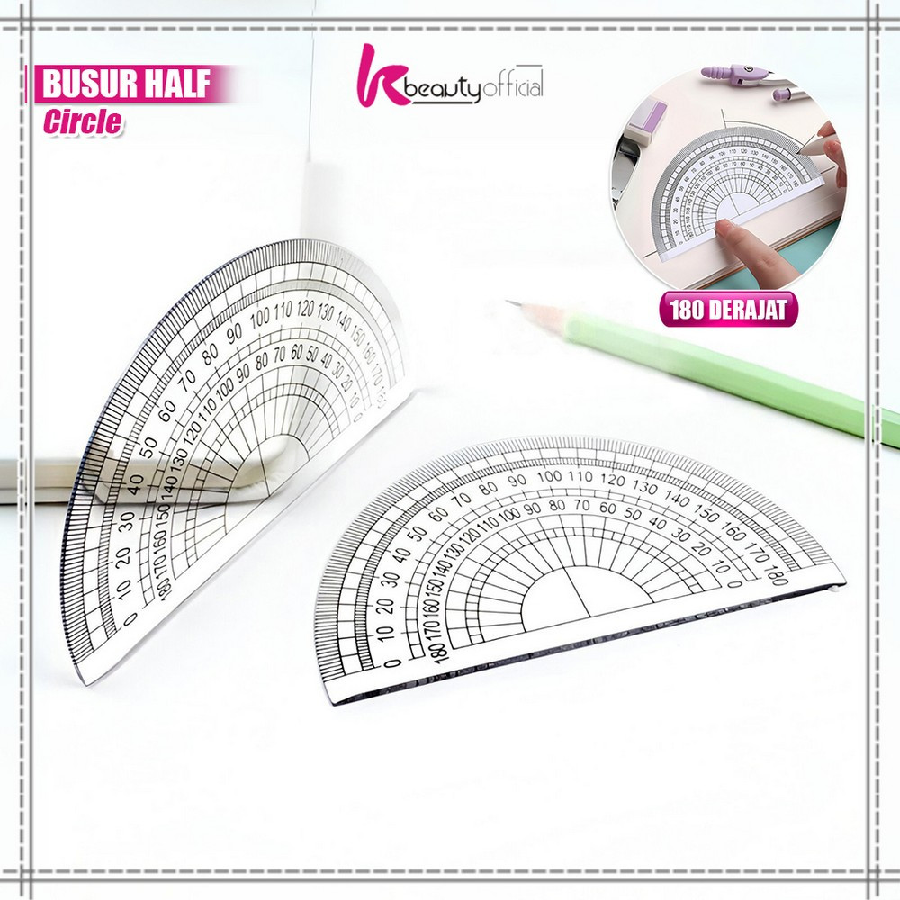 

KB-A108 Busur Derajat Plastik Transparan Plastic Protractor 180 Derajat / Penggaris Busur Mistar 180 Half Circle Ruler Multifungsi