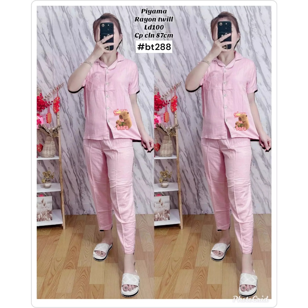 Setelan Piyama Wanita / PIyama Celana Panjang Rayon Twill / Motif Capybara