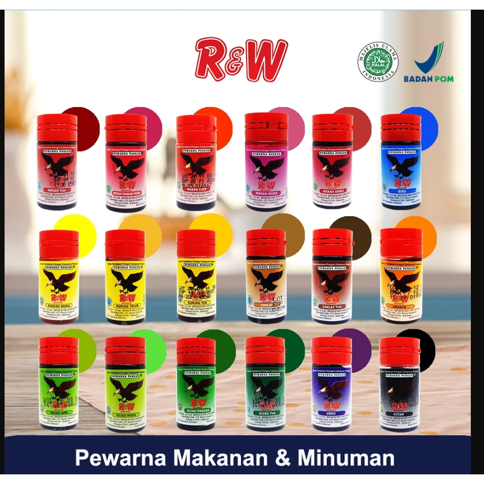 

Pewarna Makanan Minuman Kue Rajawali R&W RW 12,5 ml