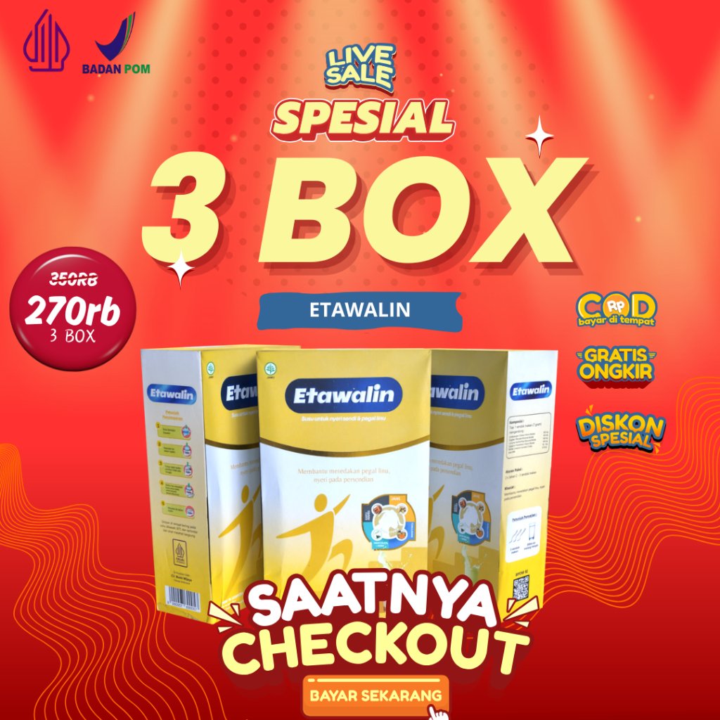 

Paket 3 Box Etawalin - Susu Terapi Bantu Atasi Masalah Sendi dan Tulang 100% Alami Terbukti 100% Original Alami Tanpa Efek Samping