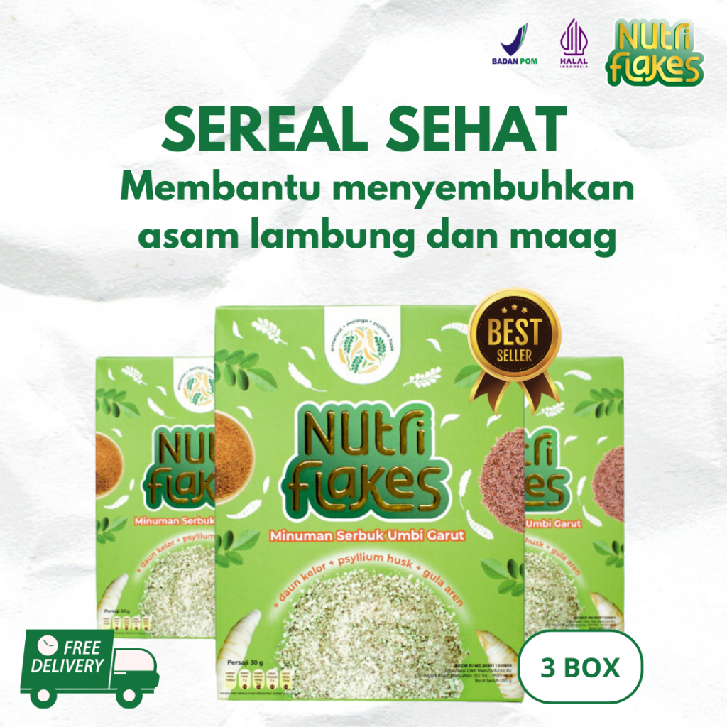 

Nutriflakes Minuman Sereal Sehat Umbi Garut Atasi Asam lambung dan Maag 3 BOX