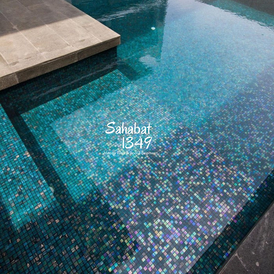 Mozaik Kolam Renang Mewah Glass Mosaic Venus Tiles LINEN dan AURORA
