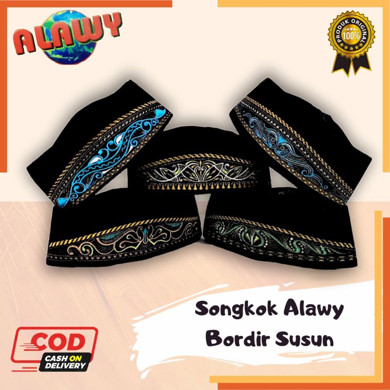 Songkok Peci Kopiah Kopeah Kopyah Susun Bordir Hitam Motif Warna Alawy Dewasa Pria Laki-Laki Premium