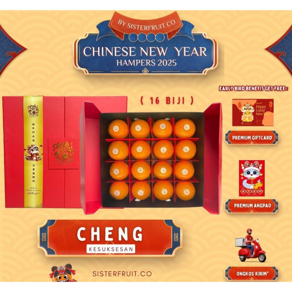 

HAMPERS BUAH JERUK IMLEK NEW YEAR 2025 MAKASSAR CHENG (KESUKSESAN) SISTERFRIUT