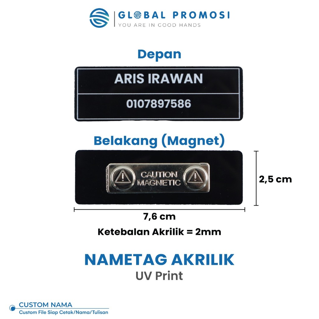 

NAMETAG Akrilik Custom Cetak UV PRINT Papan Nama Dada Magnet