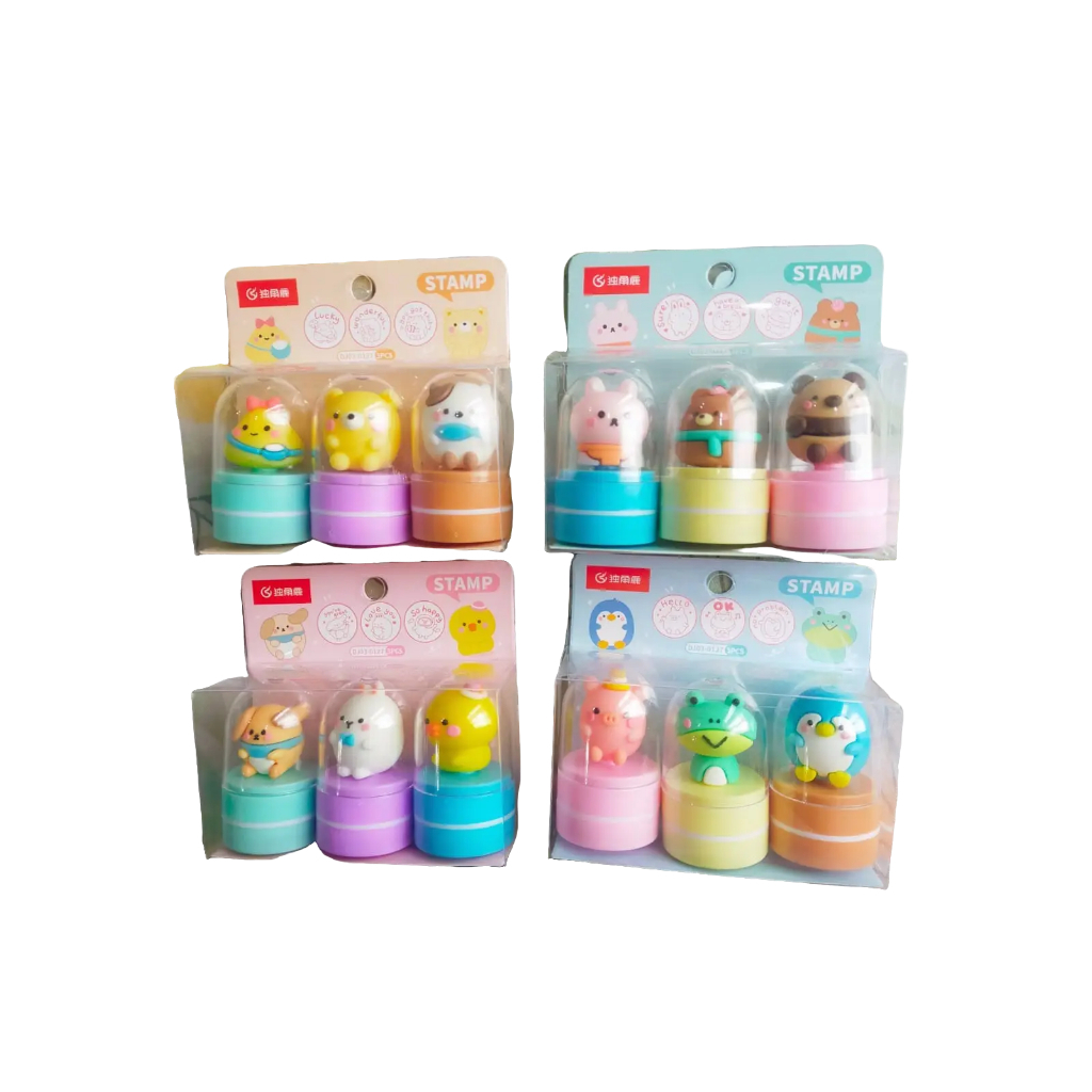 

Mainan Anak Stempel / Stamp Karakter Animal cute set 3 pc Seal plus kata kata study stationery stamp