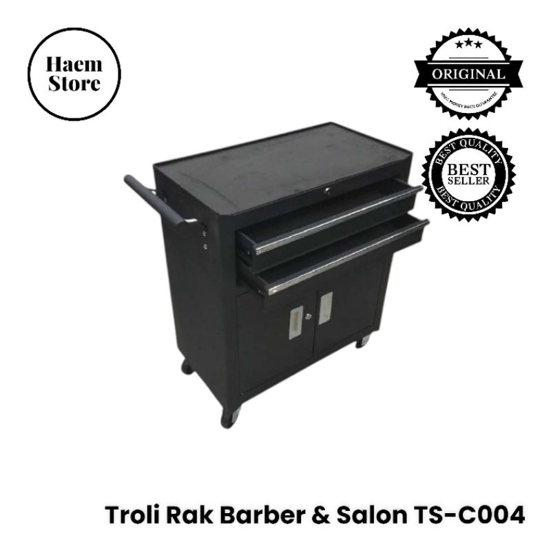 Troli Dorong / Troli Alat Barber Besi TS-C004 Dengan Roda Untuk Barbershop Salon Pangkas Rambut