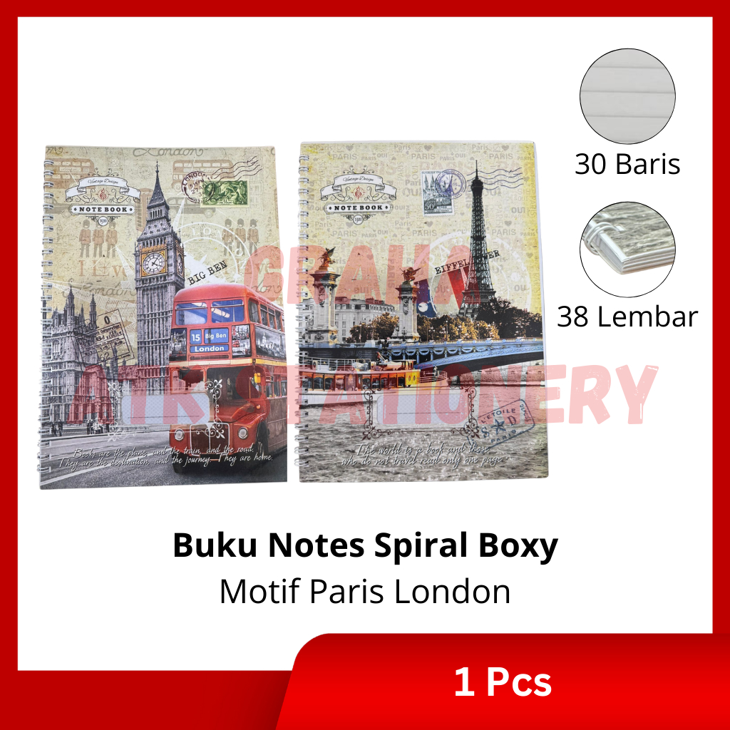 

[1 Pcs] Buku Notes Spiral Boxy Vintage Paris London / Notepad / Notebook Spiral Boxy Vintage