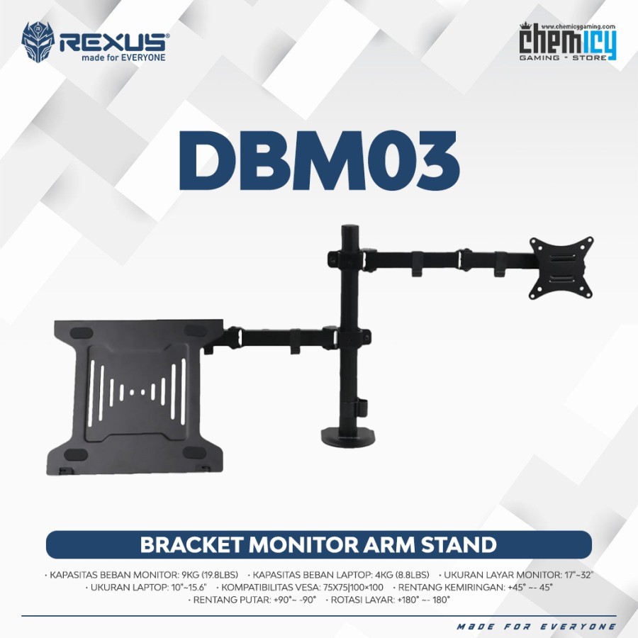 Rexus DMB03 / DBM-03 Bracket Monitor Arm Stand for PC / TV / Laptop