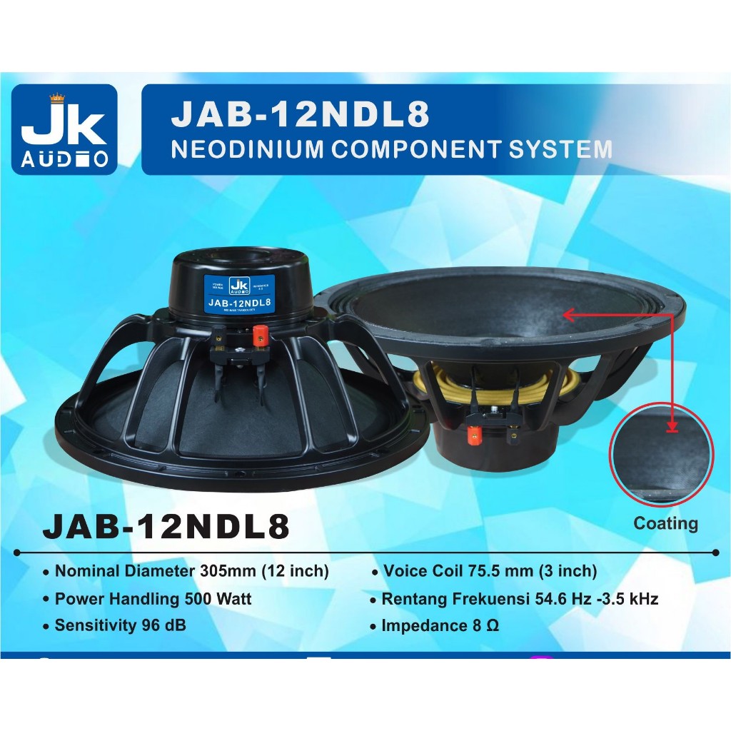 Speaker 12inchi Jk audio JAB 12NDL8 komponen speaker 12inc
