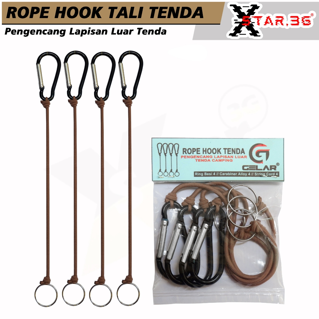 rope hook tali pengencang lapisan tenda tali pengait outer tenda matt string cord strech isi 4