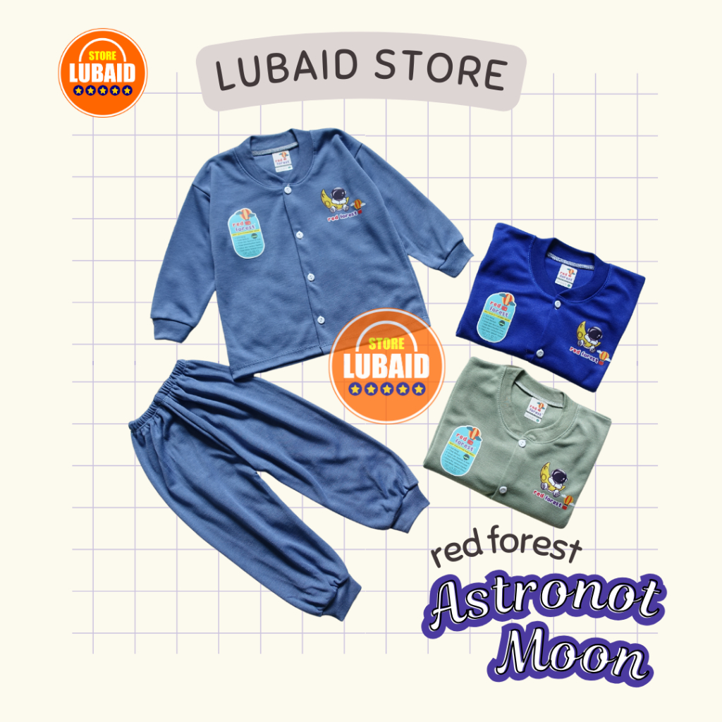 [SPY-RF145] LUBAID STORE, Setelan Baju Bayi 3 - 18 Bulan, RED FOREST Astronot Moon, Kancing Depan, K