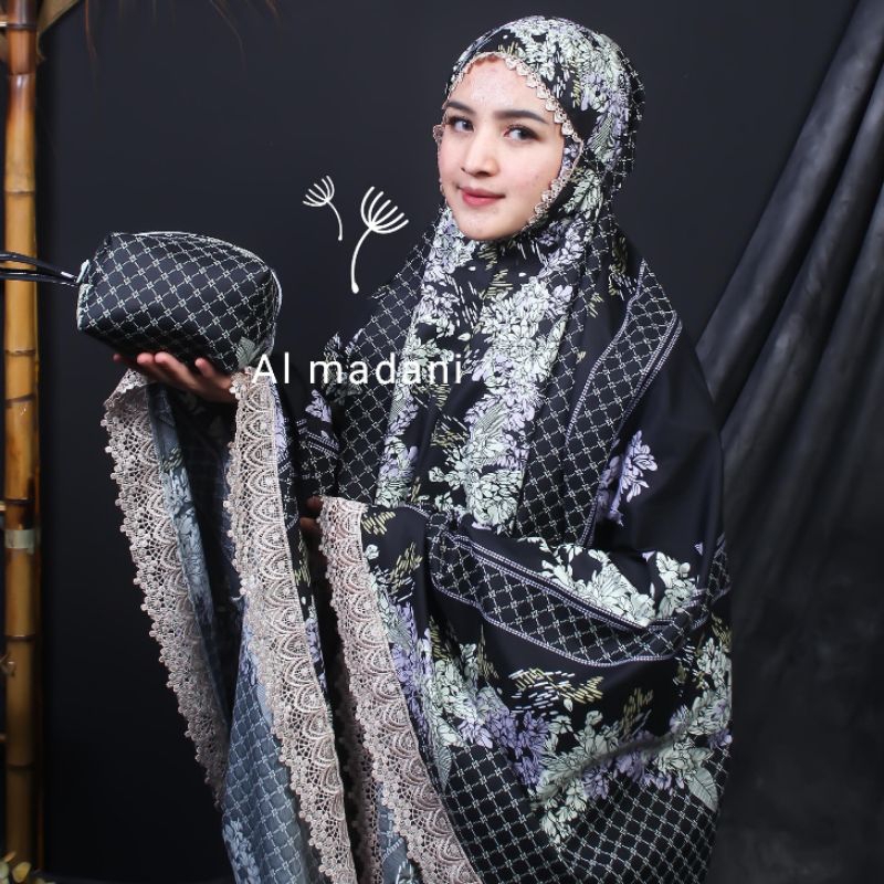 BAHAN PREMIUM / Mukena traveling dewasa aliya katun motif bunga 2in1 jumbo
