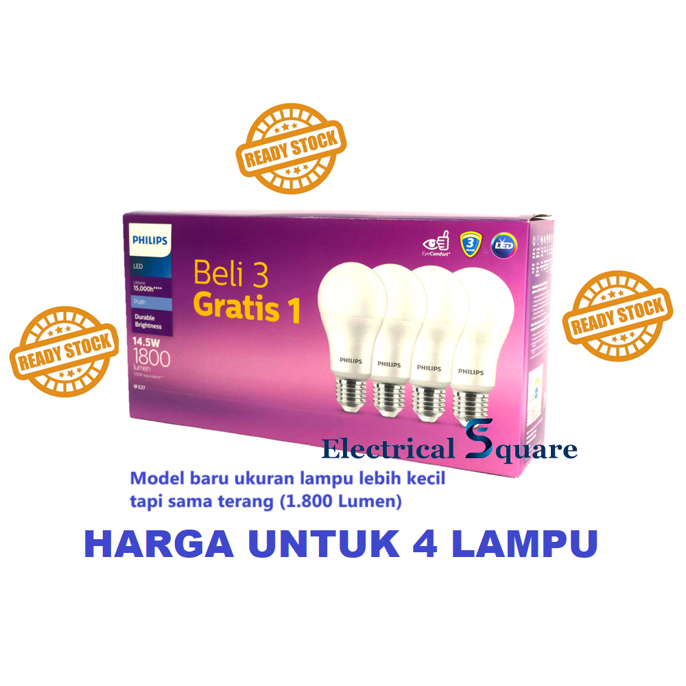 Lampu Philips LED Paket 14.5 Watt Putih - LED Multipack 14.5W 14,5Watt - 3 Gratis 1 Original