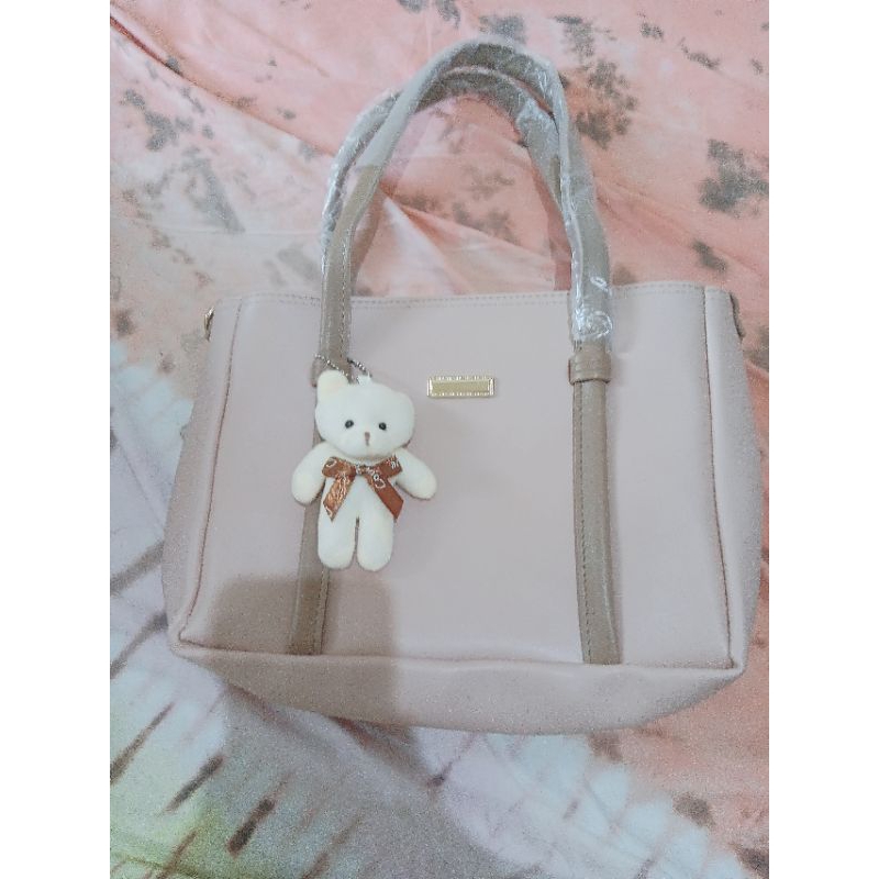 New tas boneka tote medium baru ya warna pink dusty/putih