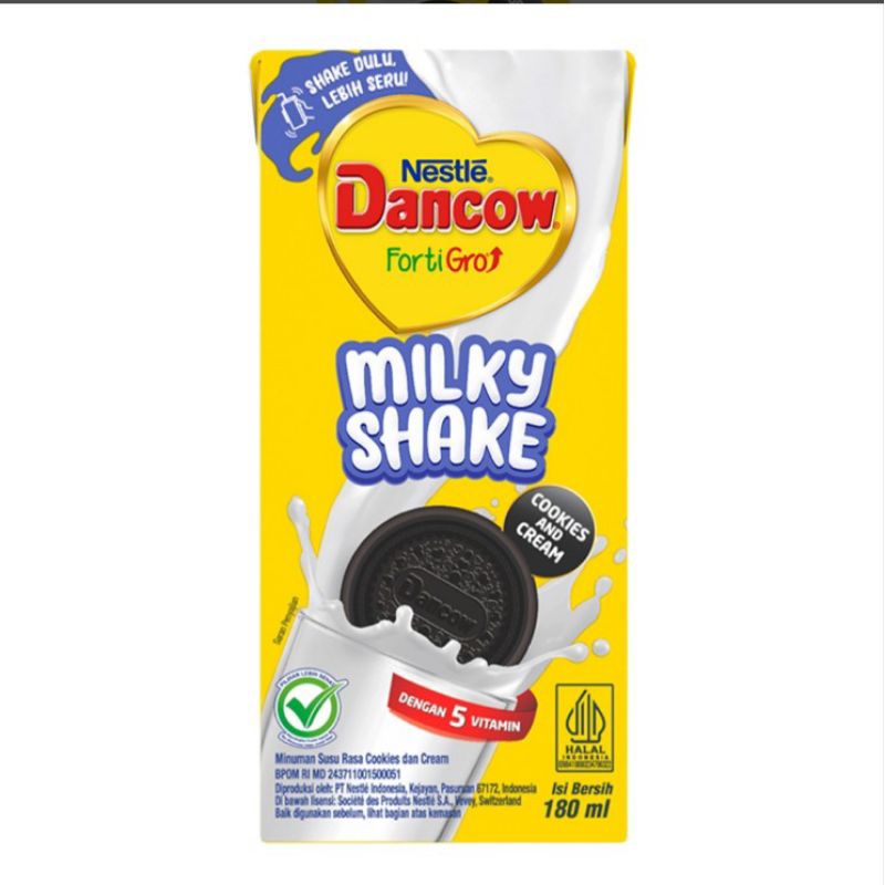 

Nestle Dancow FortiGro Milkyshake Susu UHT Cookies & Cream Kotak 180 ml