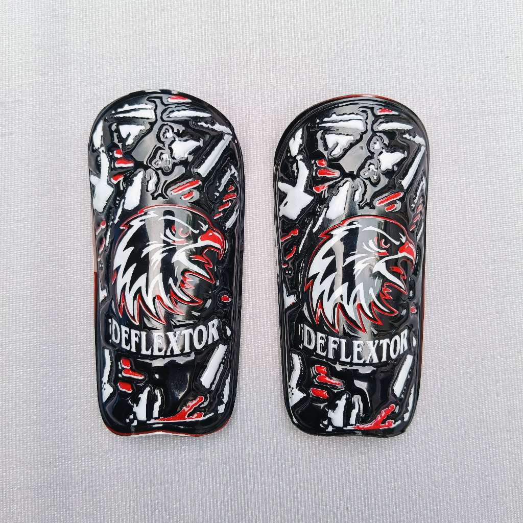 DEFLEXTOR - Invictus Hitam Putih Deker Sepak Bola Dan Futsal Shinguard MIKA FIBER EMBOSS
