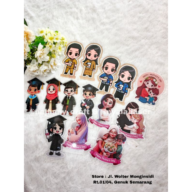 (PRODUSEN - BARANG READY) AKRILIK KARAKTER, AKRILIK WISUDA, AKRILIK HARI IBU, SOUVENIR AKRILIK, STAN