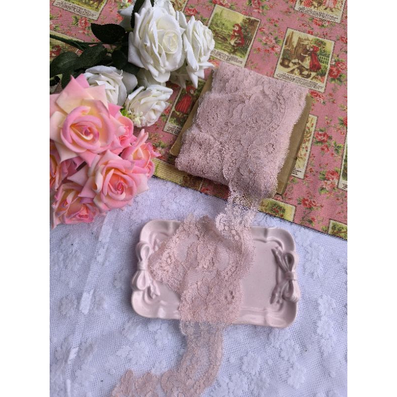 [ KAWAII LACE ] renda air pinggiran brokat warna Salem/peach