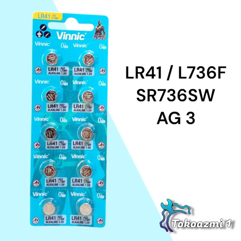 Baterai Vinnic LR41 L736F Original Battery Alkaline 192 L736 AG3 1.5v Perlembar Isi 10pcs