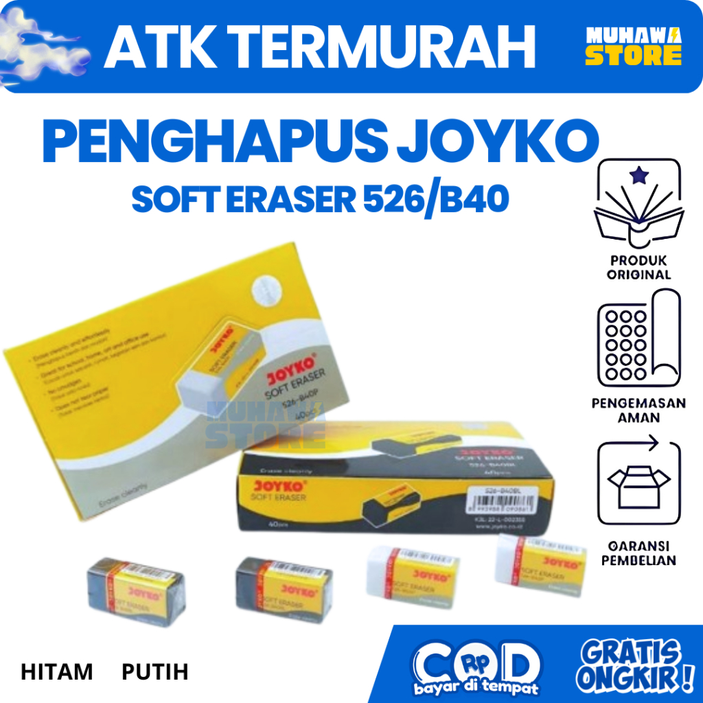 

PENGHAPUS JOYKO SOFT ERASER 526/B40 ISI 40/ 1 PACK